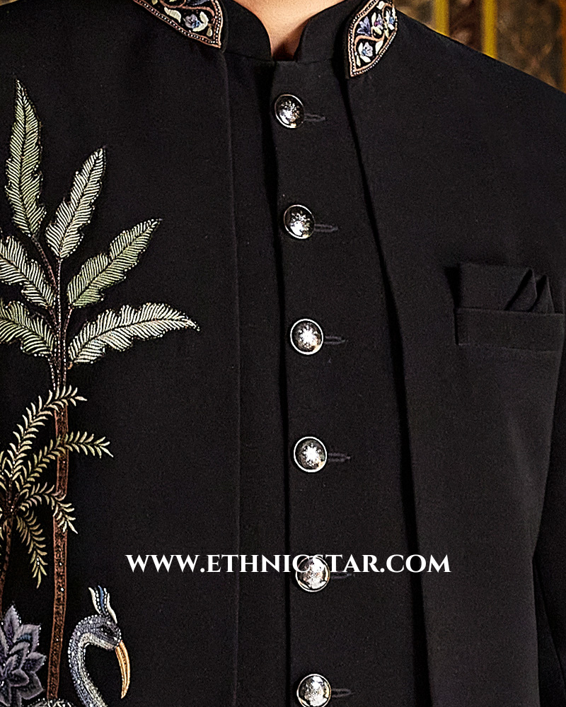 Elegant Black Men Indowestern Jacket Set Ensemble